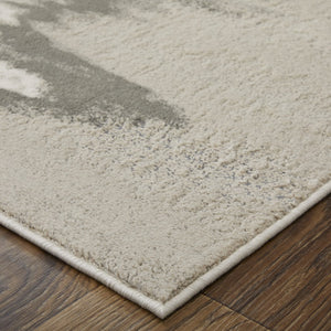 HomeRoots 4' Modern Abstract Area Rug in Gray, Ivory, and Taupe - Soft, Durable, Stain-Resistant Design 8' X 10' 565806