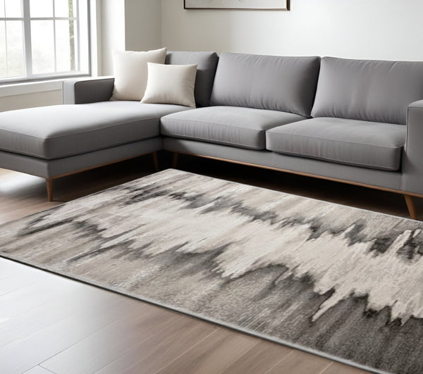HomeRoots 4' Modern Abstract Area Rug in Gray, Ivory, and Taupe - Soft, Durable, Stain-Resistant Design 9' X 12' 565808