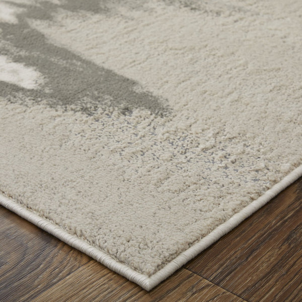 HomeRoots 4' Modern Abstract Area Rug in Gray, Ivory, and Taupe - Soft, Durable, Stain-Resistant Design 10' X 13' 565809