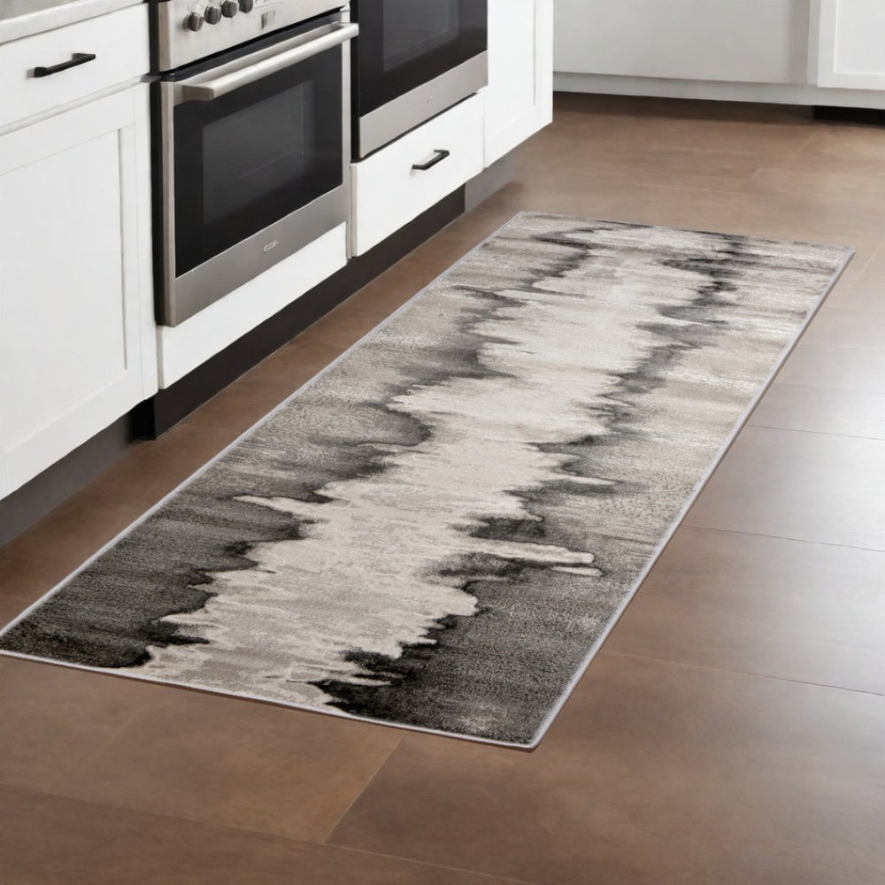 HomeRoots 4' Modern Abstract Area Rug in Gray, Ivory, and Taupe - Soft, Durable, Stain-Resistant Design 8' Runner 565810