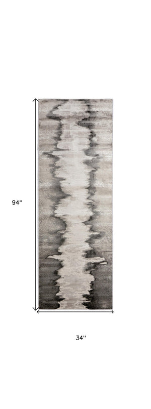 HomeRoots 4' Modern Abstract Area Rug in Gray, Ivory, and Taupe - Soft, Durable, Stain-Resistant Design 8' Runner 565810