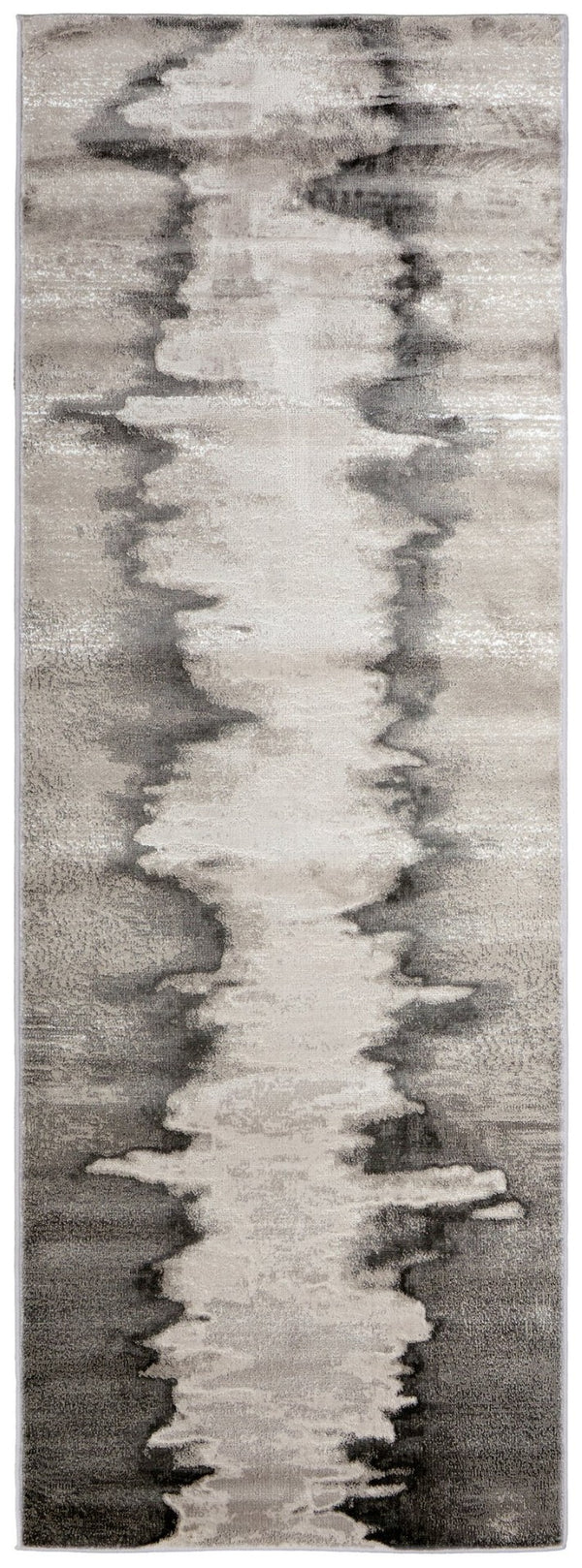 HomeRoots 4' Modern Abstract Area Rug in Gray, Ivory, and Taupe - Soft, Durable, Stain-Resistant Design 8' Runner 565810