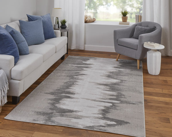 HomeRoots 4' Modern Abstract Area Rug in Gray, Ivory, and Taupe - Soft, Durable, Stain-Resistant Design 13' X 20' 565812
