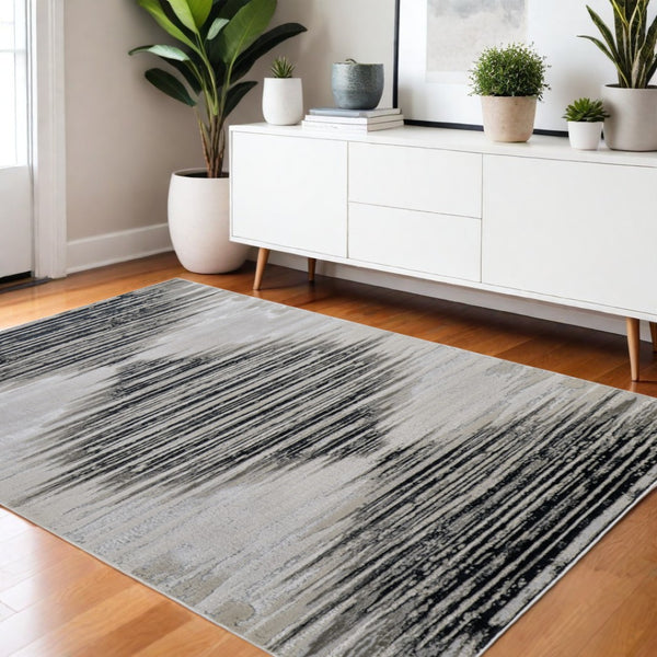 HomeRoots 4' Contemporary Black Silver and Taupe Geometric Area Rug for Elegant Home Décor and Comfort 4' X 6' 565814