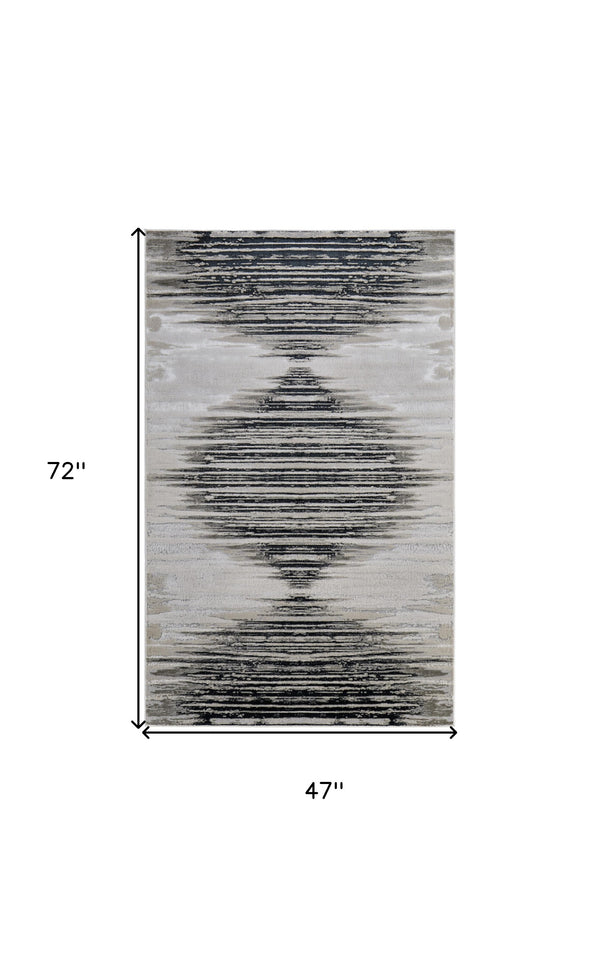 Homeroots 4' X 6' Black And Silver Geometric Power Loom Area Rug Black Polyester 565814