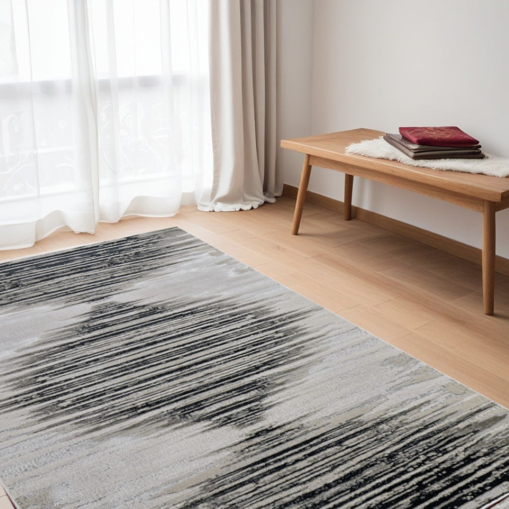 HomeRoots 4' Contemporary Black Silver and Taupe Geometric Area Rug for Elegant Home Décor and Comfort 5' X 8' 565815