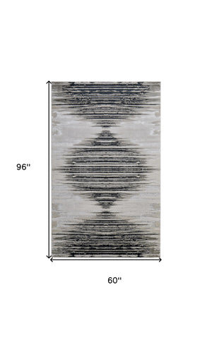 Homeroots 5' X 8' Black And Silver Geometric Power Loom Area Rug Black Polyester 565815