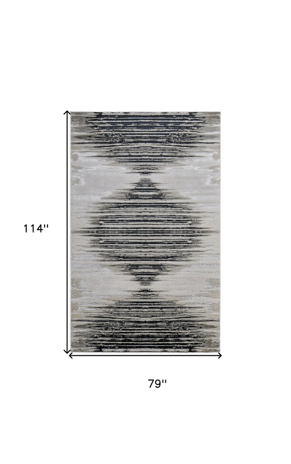 Homeroots 7' X 10' Black And Silver Geometric Power Loom Area Rug Black Polyester 565817