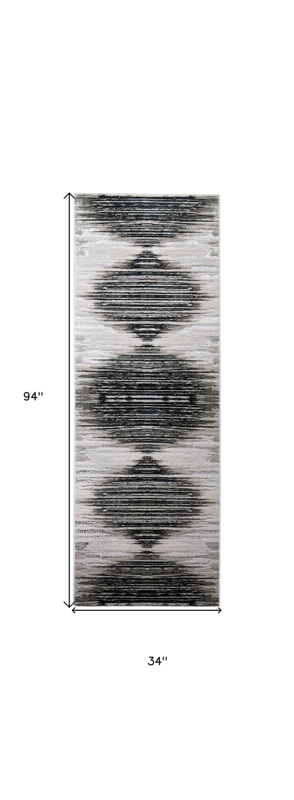 Homeroots 8' Black And Silver Geometric Power Loom Runner Rug Black Polyester 565820