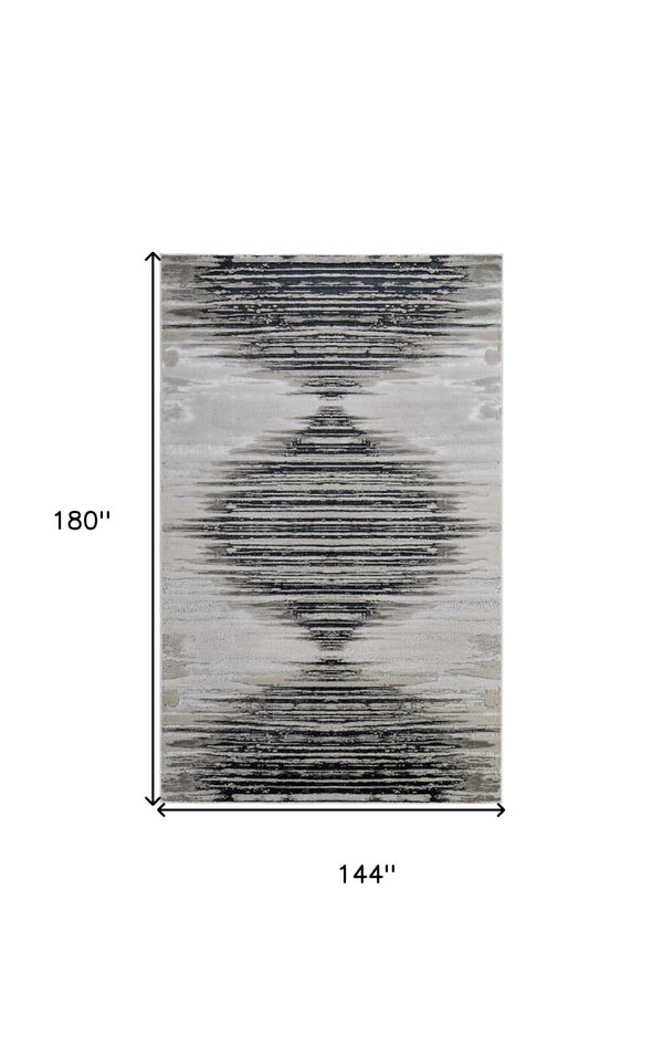 Homeroots 12' X 15' Black And Silver Geometric Power Loom Area Rug Black Polyester 565821