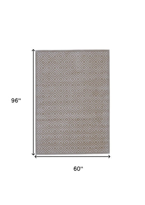 HomeRoots 5' X 8' Taupe Geometric Power Loom Area Rug – Modern Style, Durable, Stain-Resistant for High Traffic Areas Gray 565837