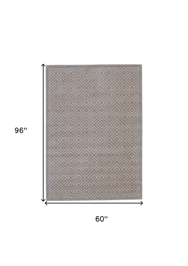 HomeRoots 5' X 8' Taupe Geometric Power Loom Area Rug – Modern Style, Durable, Stain-Resistant for High Traffic Areas Gray 565837