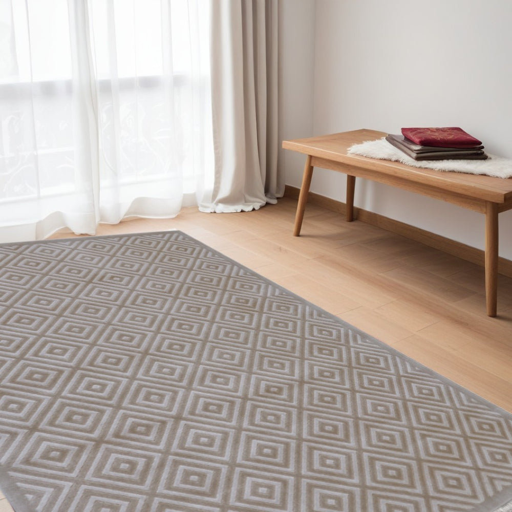 HomeRoots 5' X 8' Taupe Geometric Power Loom Area Rug – Modern Style, Durable, Stain-Resistant for High Traffic Areas Gray 565837