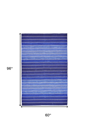 Homeroots 5' X 8' Blue Wool Striped Hand Woven Area Rug Blue Wool 565841