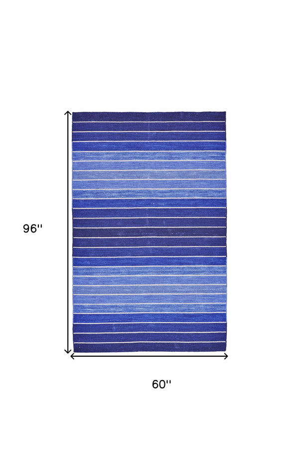 Homeroots 5' X 8' Blue Wool Striped Hand Woven Area Rug Blue Wool 565841