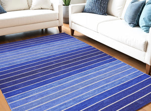Homeroots 5' X 8' Blue Wool Striped Hand Woven Area Rug Blue Wool 565841