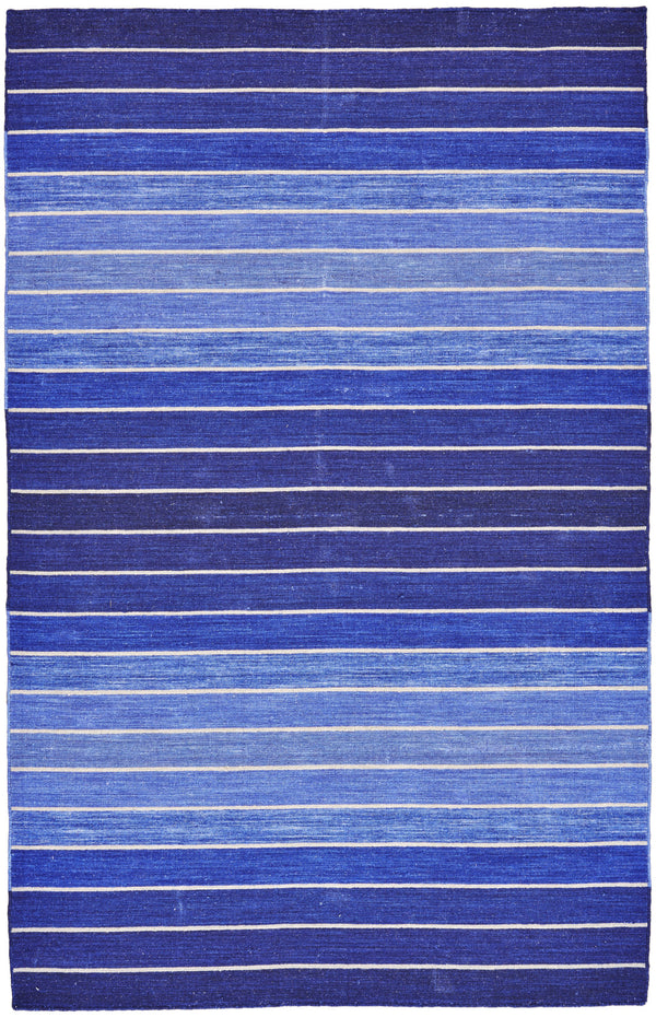 Homeroots 5' X 8' Blue Wool Striped Hand Woven Area Rug Blue Wool 565841