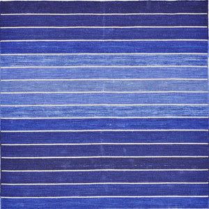 Homeroots 8' X 11' Blue Wool Striped Hand Woven Area Rug Blue Wool 565842