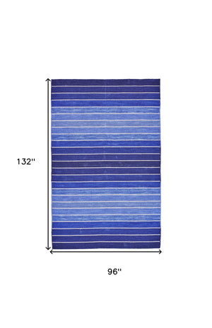 Homeroots 8' X 11' Blue Wool Striped Hand Woven Area Rug Blue Wool 565842