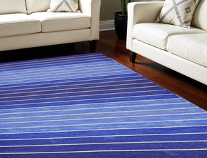 Homeroots 8' X 11' Blue Wool Striped Hand Woven Area Rug Blue Wool 565842