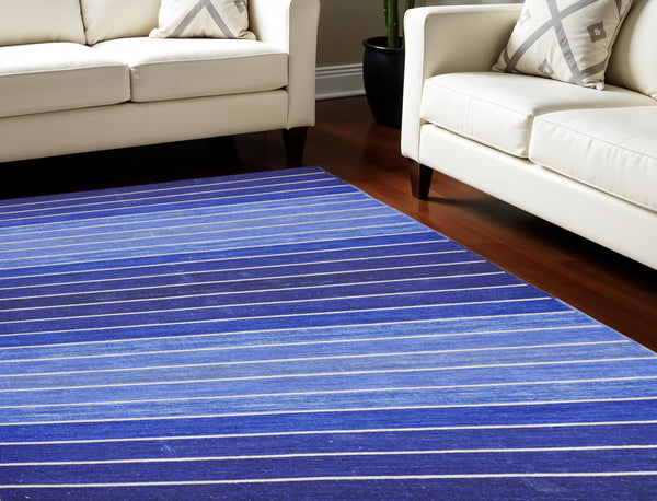 Homeroots 8' X 11' Blue Wool Striped Hand Woven Area Rug Blue Wool 565842