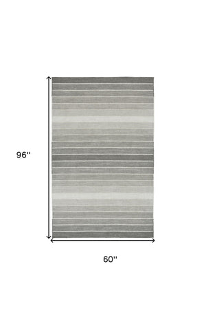 Homeroots 5' X 8' Gray Wool Striped Hand Woven Area Rug Gray Wool 565843