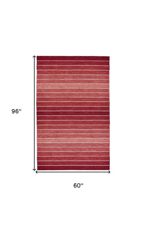 Homeroots 5' X 8' Red Wool Striped Hand Woven Area Rug Red Wool 565844