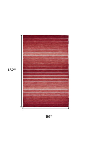 Homeroots 8' X 11' Red Wool Striped Hand Woven Area Rug Red Wool 565845