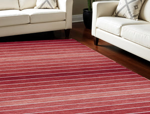 Homeroots 8' X 11' Red Wool Striped Hand Woven Area Rug Red Wool 565845