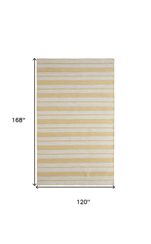 HomeRoots 10' Hand Woven Yellow and Ivory Striped Area Rug - Artisanal Charm for Modern Living Spaces 10' X 14' 565846