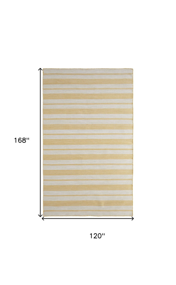 HomeRoots 10' Hand Woven Yellow and Ivory Striped Area Rug - Artisanal Charm for Modern Living Spaces 10' X 14' 565846