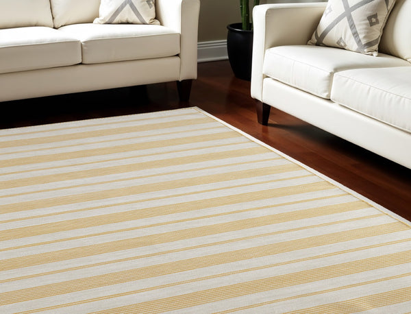 HomeRoots 10' Hand Woven Yellow and Ivory Striped Area Rug - Artisanal Charm for Modern Living Spaces 10' X 14' 565846