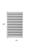 Homeroots 10' X 14' Ivory And Blue Striped Hand Woven Area Rug White Synthetic 565847