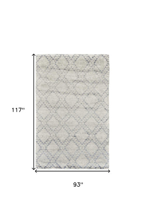 HomeRoots 6' Gray and Ivory Geometric Hand-Knotted Area Rug - Timeless Elegance for Modern and Classic Spaces 8' X 10' 565849