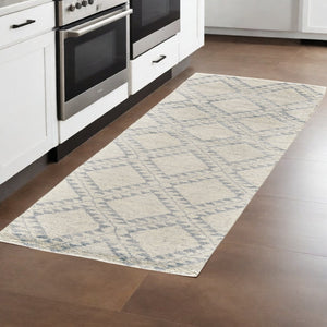 HomeRoots 6' Gray and Ivory Geometric Hand-Knotted Area Rug - Timeless Elegance for Modern and Classic Spaces 8' Runner 565850