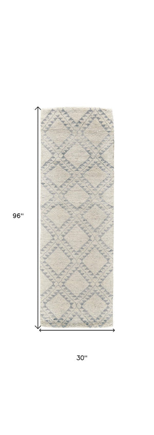 HomeRoots 6' Gray and Ivory Geometric Hand-Knotted Area Rug - Timeless Elegance for Modern and Classic Spaces 8' Runner 565850