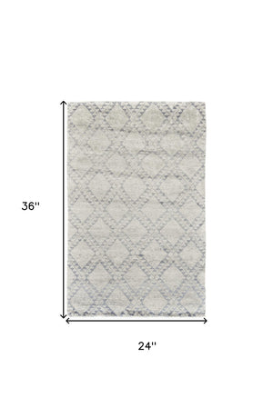 HomeRoots 6' Gray and Ivory Geometric Hand-Knotted Area Rug - Timeless Elegance for Modern and Classic Spaces 2' X 3' 565851