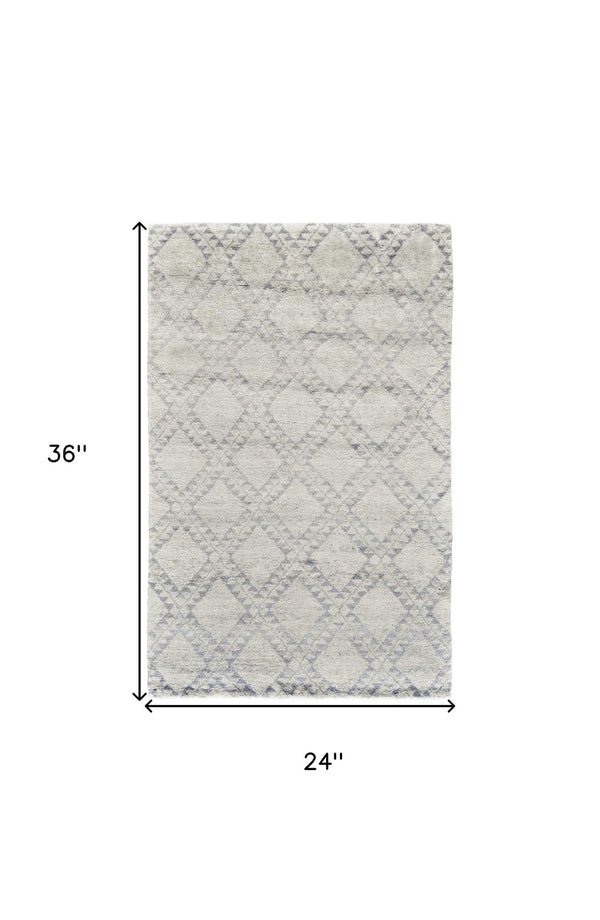 HomeRoots 6' Gray and Ivory Geometric Hand-Knotted Area Rug - Timeless Elegance for Modern and Classic Spaces 2' X 3' 565851