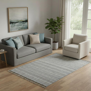 HomeRoots 5' X 8' Gray Wool Striped Area Rug - Hand-Woven, Stain-Resistant, Timeless Design for Any Space 565852