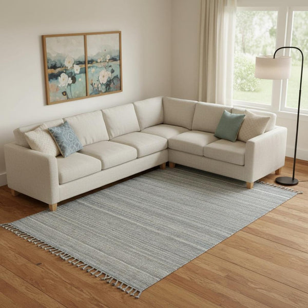 HomeRoots 9' Gray Striped Wool Area Rug - Hand-Woven, Durable Elegance with Fringe for Living Spaces & More 565853