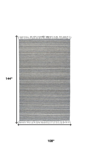 HomeRoots 9' Gray Striped Wool Area Rug - Hand-Woven, Durable Elegance with Fringe for Living Spaces & More 565853