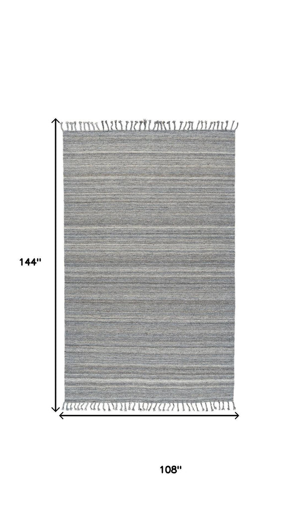 HomeRoots 9' Gray Striped Wool Area Rug - Hand-Woven, Durable Elegance with Fringe for Living Spaces & More 565853