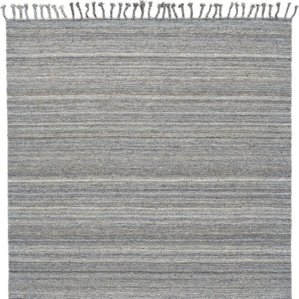 HomeRoots 9' Gray Striped Wool Area Rug - Hand-Woven, Durable Elegance with Fringe for Living Spaces & More 565853