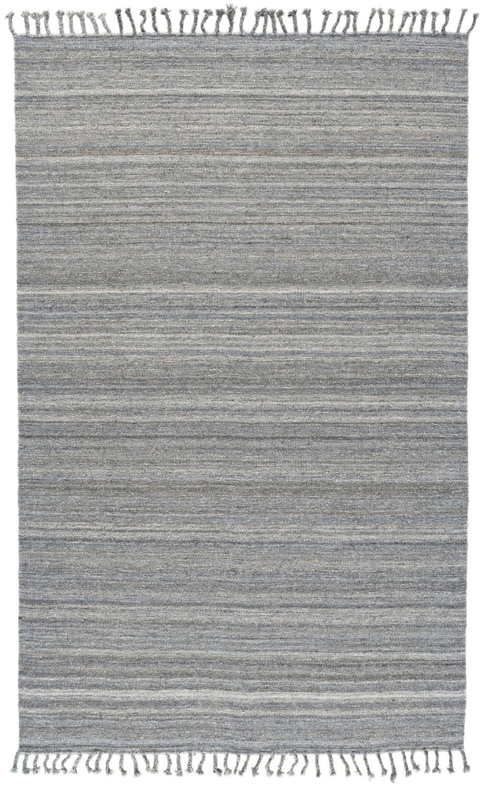 HomeRoots 9' Gray Striped Wool Area Rug - Hand-Woven, Durable Elegance with Fringe for Living Spaces & More 565853