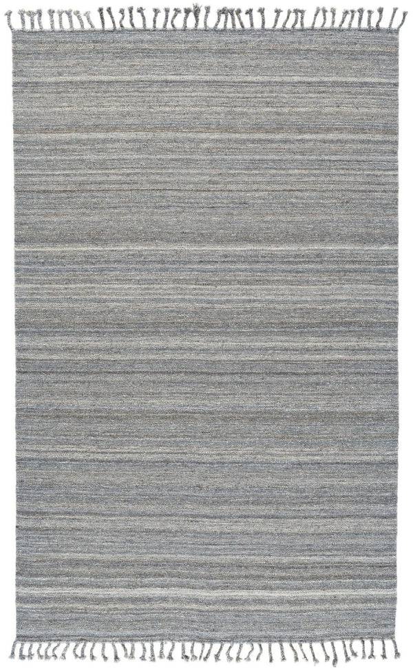 HomeRoots 9' Gray Striped Wool Area Rug - Hand-Woven, Durable Elegance with Fringe for Living Spaces & More 565853