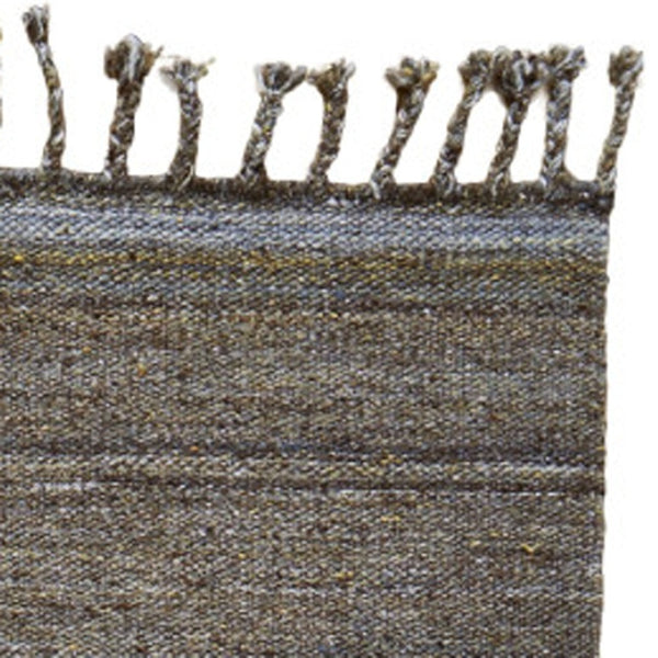 HomeRoots 9' X 12' Hand Woven Wool Striped Area Rug with Fringe – Timeless Design, Stain-Resistant & Durable Gray 565854