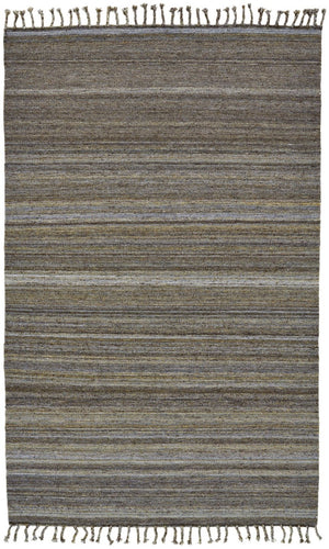 HomeRoots 9' X 12' Hand Woven Wool Striped Area Rug with Fringe – Timeless Design, Stain-Resistant & Durable Gray 565854