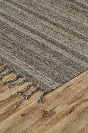 HomeRoots 9' X 12' Hand Woven Wool Striped Area Rug with Fringe – Timeless Design, Stain-Resistant & Durable Gray 565854