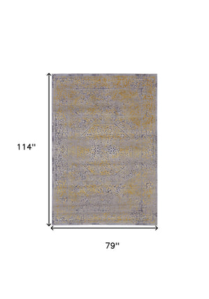 Homeroots 7' X 10' Gray And Gold Oriental Power Loom Worn Faded Area Rug Gray Polypropylene 565855