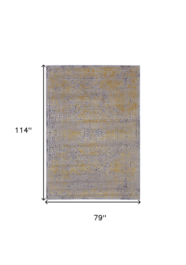 Homeroots 7' X 10' Gray And Gold Oriental Power Loom Worn Faded Area Rug Gray Polypropylene 565855